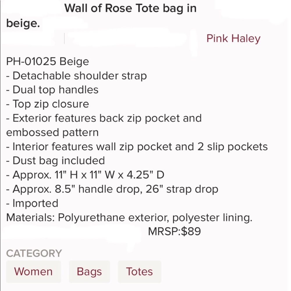 Boutique-Pink Haley Wall of Rose Tote in Beige - Picture 4 of 4